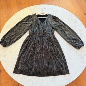 Zunie Gray Pleated A-Line Dress with Bishop Sleeves